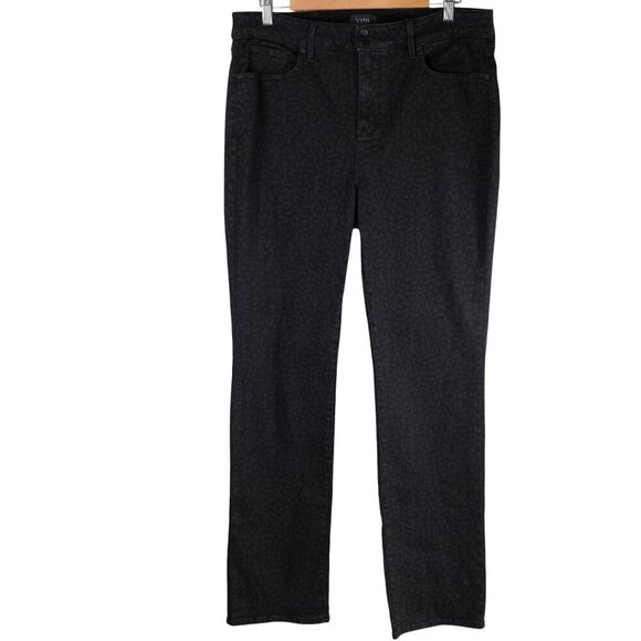 NYDJ Womens Marilyn Straight Leg Black Leopard Print Jeans Size 14 - Picture 3 of 13